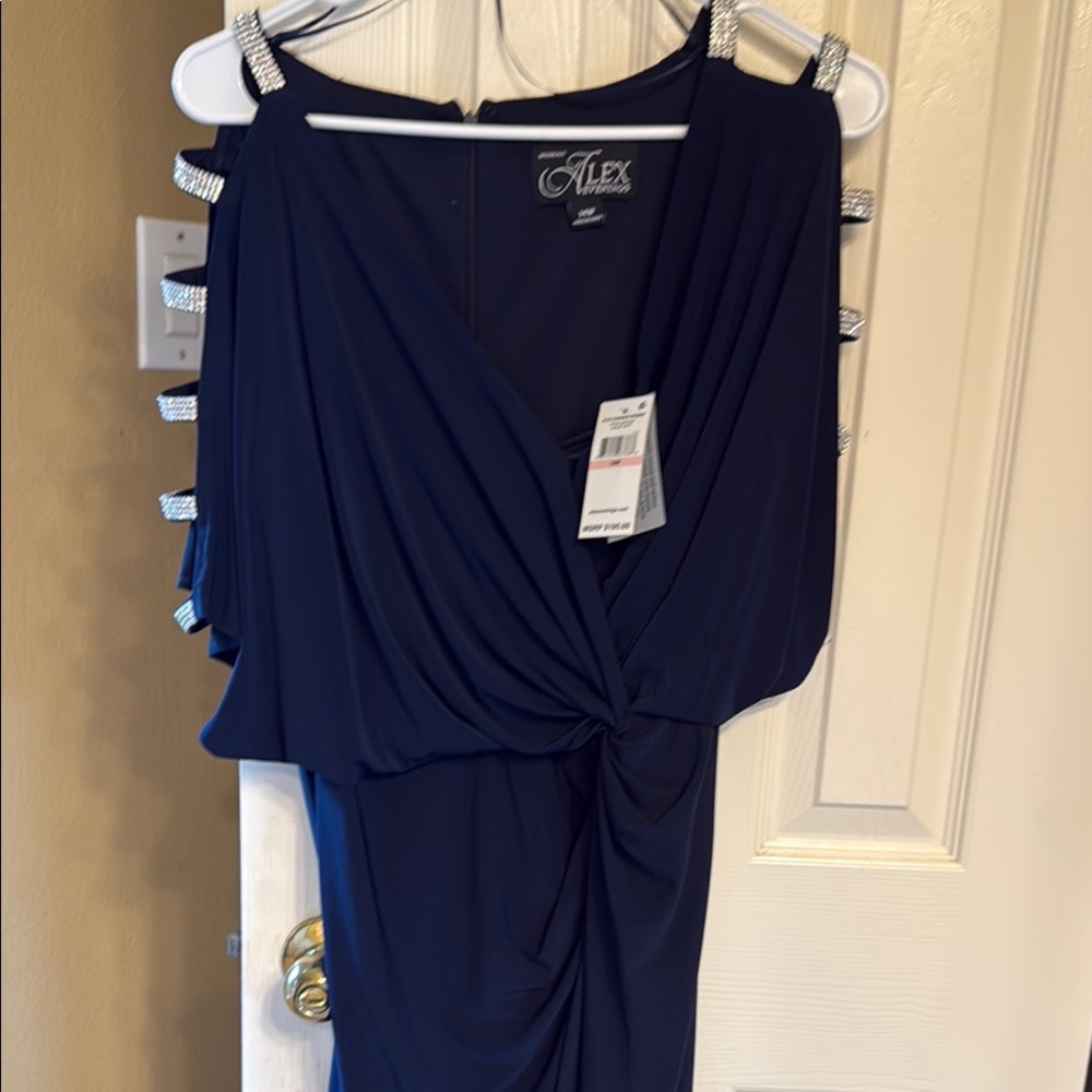 Alex Evenings Blue Ruched Wrap Cocktail Dress